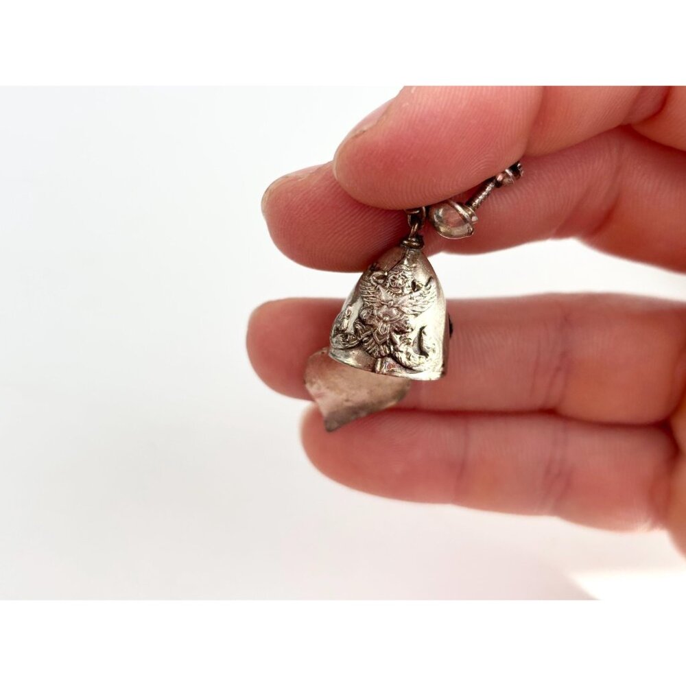 Siam Sterling Silver Vintage Screw Back Bells Hearts Charm Earrings - Picture 7 of 10